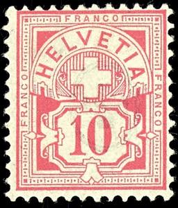 Switzerland 1882, 10 c. Rose, white paper, ... 