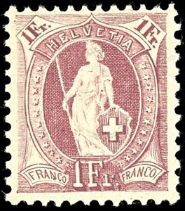 Switzerland 1 Fr. Lilac, wide control mark, ... 