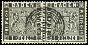 Baden 1 kreuzer black, horizontal pair, ... 