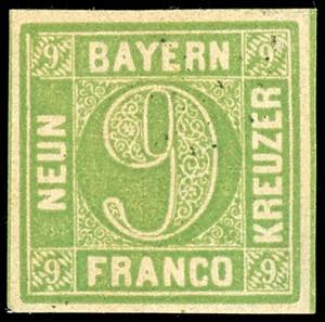 Bayern 9 Kr gelbgrün in Type III tadellos ... 