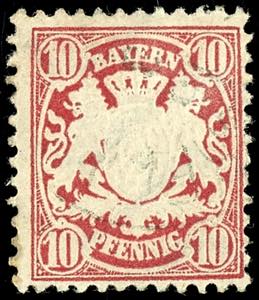 Bavaria 10 Pf red watermarked 2 in perfect ... 