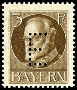 Bayern Dienstmarken 3 Pf mit eingelochtem ... 