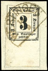 Bavaria Postage Due Stamps 1 kreuzer in cold ... 
