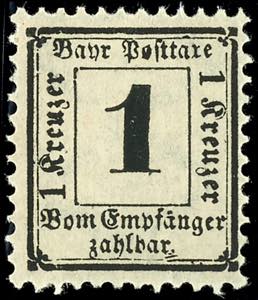 Bavaria Postage Due Stamps 1 Kr with plate ... 