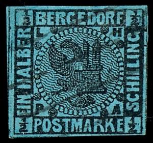 Bergedorf 1 / 2 Shilling black on pale blue, ... 
