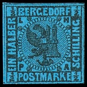 Bergedorf 1 / 2 Shilling black on blue, ... 
