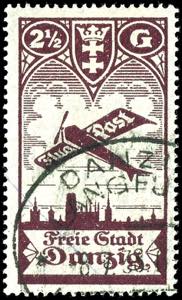 Danzig 2 1/2 G. Airmail with plate flaw IV ... 