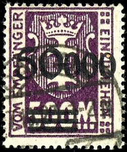 Postage Due Stamps Danzig 50000 on 500 Mark ... 