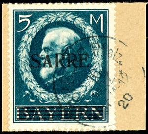 Saar 5 Mark Bavaria with overprint ... 