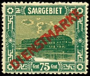 Official Stamps Saar 75 C with plate flaw V ... 