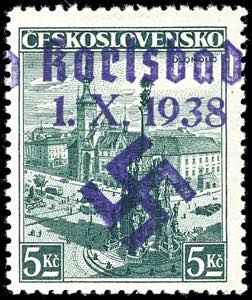 Karlsbad 5 Kc. Postal stamp with dark bluish ... 