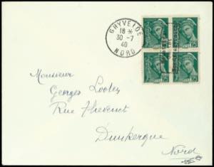 Dunkirk 25 C. Postal stamp with overprint in ... 