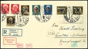 Ljubljana 5 C. Postal stamp with overprint ... 