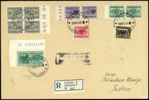 Ljubljana 1, 25 liras and 5 C. Postal stamp ... 