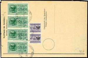 Ljubljana 1, 25 liras postal stamp (4) and ... 