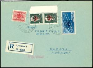 Ljubljana 15 C. Postal stamp (2), 2 liras ... 