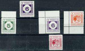 Görlitz 5 Pfg to 12 Pfg postal stamps, 6 ... 
