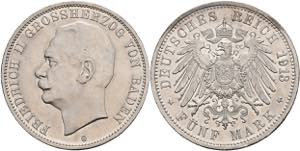Baden 5 Mark, 1913, Friedrich II., kl. Rf. ... 