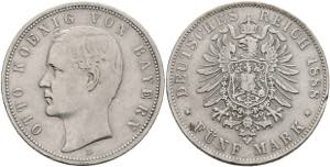 Bayern 5 Mark, 1888, Otto, kl. Rf., ... 