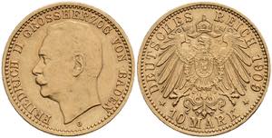 Baden 10 Mark, 1909, Friedrich II., f. ... 