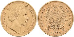 Bavaria 10 Mark, 1873, Ludwig II., ss. J. 193
