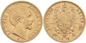 Bavaria 20 Mark, 1872, Ludwig II., small ... 
