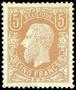 Belgium 1869, 5 Fr. Yellow brown, unused ... 