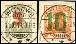 Poland 1919, 5 on 2 Pfg. (type 5) and 10 on ... 