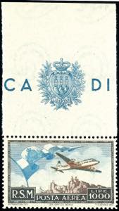 San Marino 1951, 100 L. Airmail stamp with ... 
