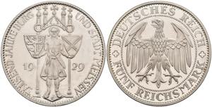 Münzen Weimar 5 Reichsmark, 1929, Meissen, ... 