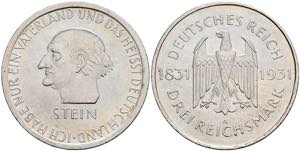 Münzen Weimar 3 Reichsmark, 1931, Stein, ... 