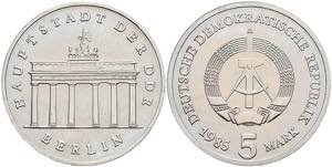 GDR 5 Mark, 1985, Brandenburg Gate, small ... 