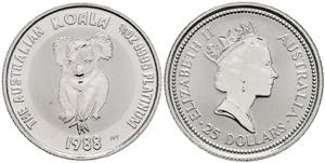 Australia 25 Dollars, Platinum, 1988, koala, ... 