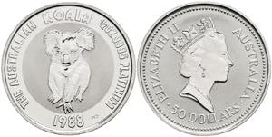 Australia 50 Dollars, Platinum, 1988, koala, ... 