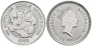 Australia 15 Dollars, Platinum, 1990, koala, ... 