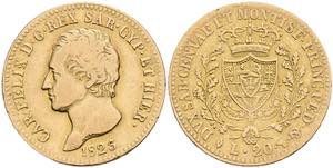 Italy Sardinia, 20 liras, Gold, 1823, Karl ... 