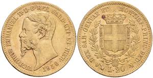 Italy Sardinia, 20 liras, Gold, 1858, ... 