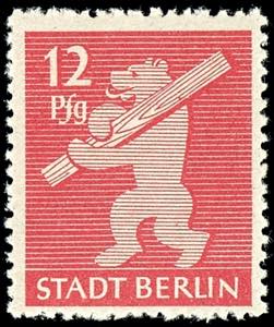 SBZ 12 Pfg Berliner Bär, Papier wb, glatte ... 