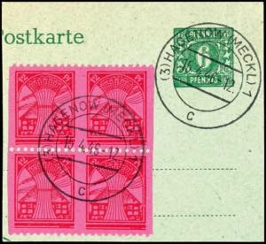 SBZ 1 Pfg dunkelrosarot auf lilarosa, ... 