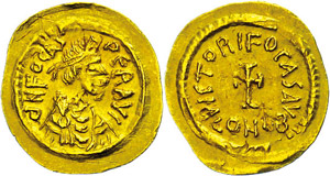 Münzen Byzanz Phocas, 602-610, Tremissis ... 