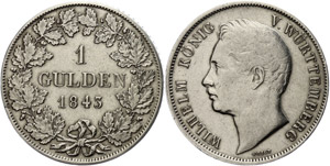 Württemberg 1 Gulden, 1843, Wilhelm I., AKS ... 
