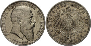 Baden 5 Mark, 1907, Frederic I., from his ... 