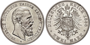 Preußen 2 Mark, 1888, Friedrich III., vz+, ... 