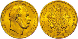 Preußen 10 Mark, 1872, Wilhelm I., kl. Rf., ... 