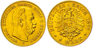Prussia 5 Mark, 1877, Wilhelm I., C, very ... 