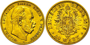 Preußen 10 Mark, 1875, A, Wilhelm I., kl. ... 