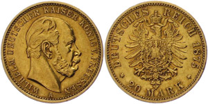 Prussia 20 Mark, 1875, Wilhelm I., a little ... 