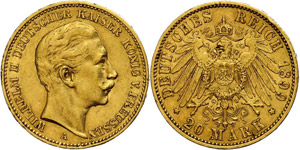 Prussia 20 Mark, 1899, Wilhelm II., very ... 