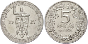 Münzen Weimar 5 Reichsmark, 1925, E, ... 