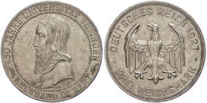 Coins Weimar Republic 3 Reichmark, 1927, 450 ... 
